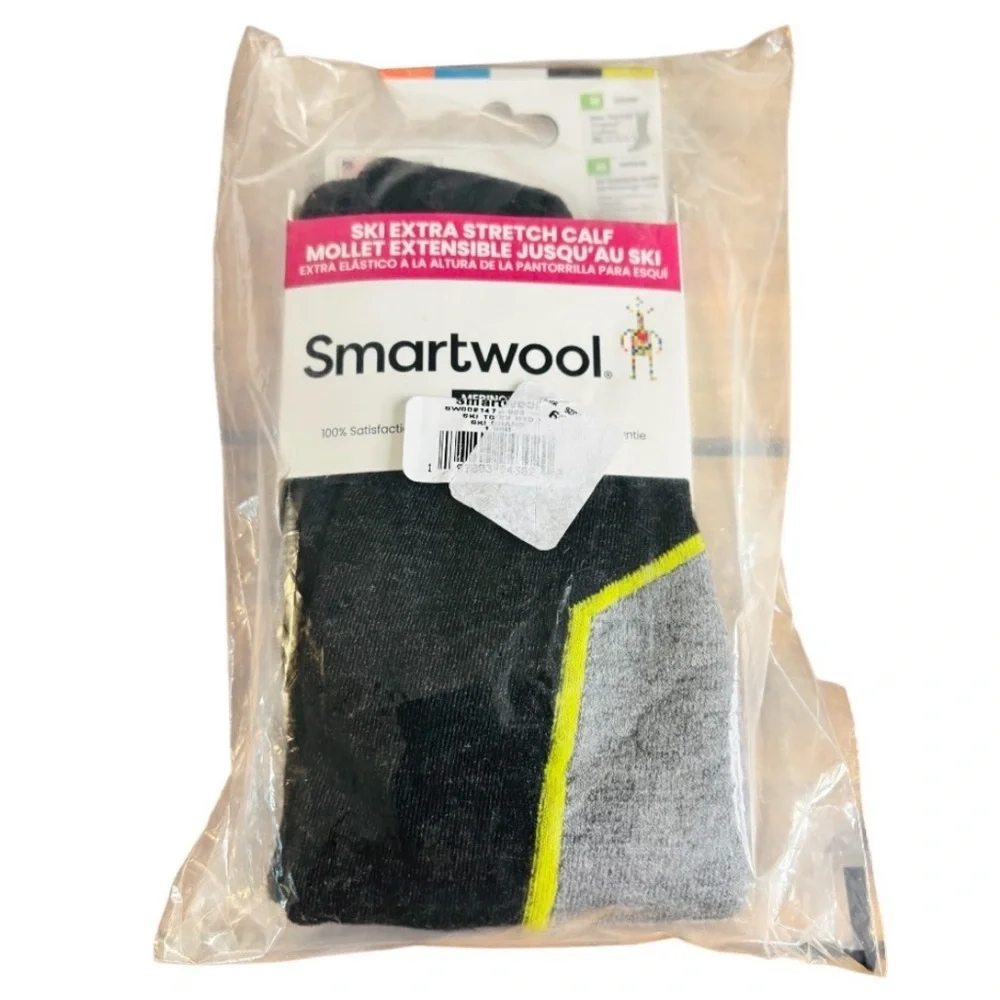 NWT Smartwool Unisex Black & Gray Ski Extra Stretch Calf Socks M 6-8.5 / W 7-9.5